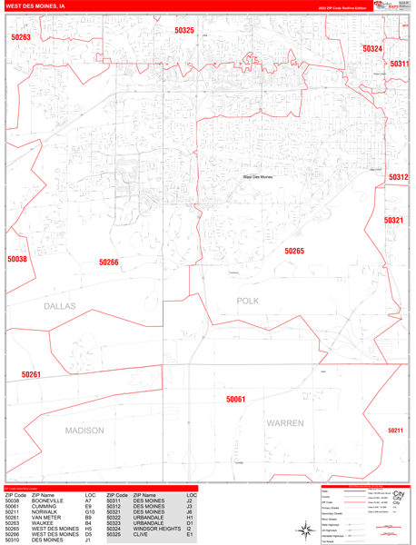 West Des Moines City Digital Map Red Line Style